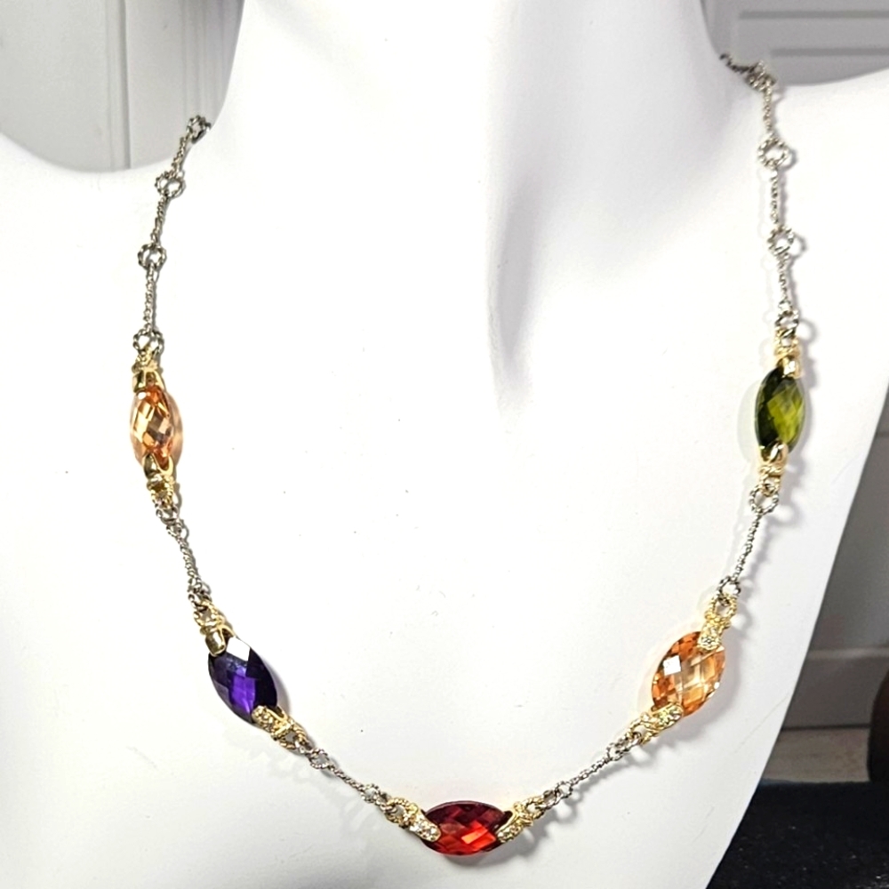 925 Silver Crystal Necklace Signed PK